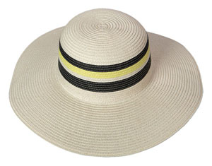 Staycation Straw Sun Hat with Striped Crown - Ladies Summer Clearance